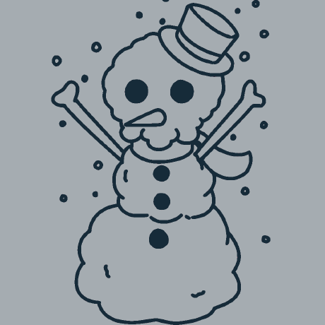 Snowman in a top hat, waving, with snow falling around him